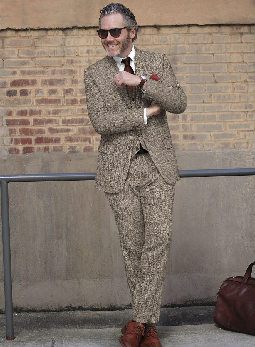 Vintage Herringbone Brown Tweed Suit - StudioSuits