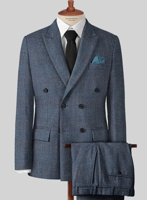 Vintage Herringbone Blue Tweed Suit - StudioSuits