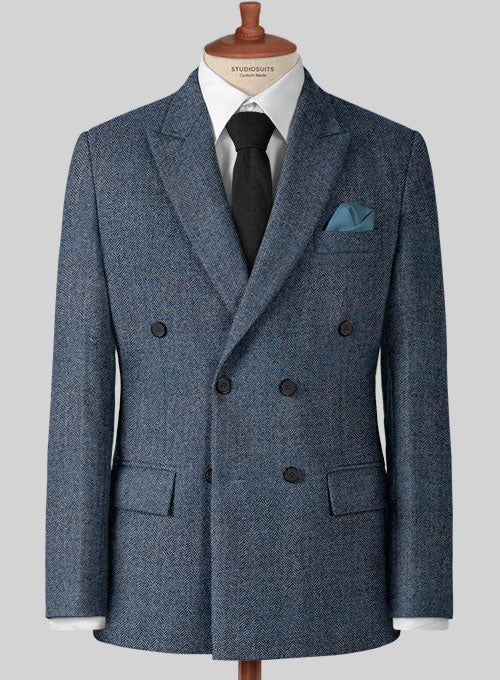 Vintage Herringbone Blue Tweed Suit - StudioSuits