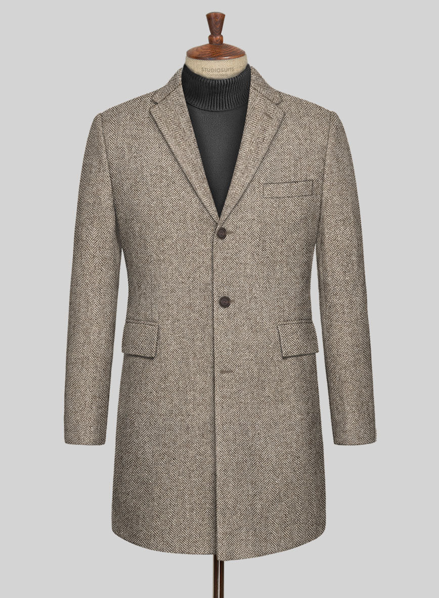 Vintage Herringbone Brown Tweed Overcoat - StudioSuits