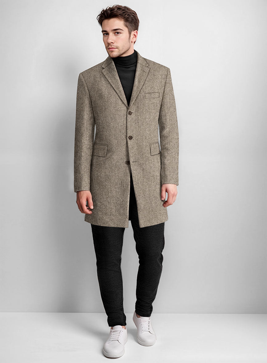 Vintage Herringbone Brown Tweed Overcoat - StudioSuits