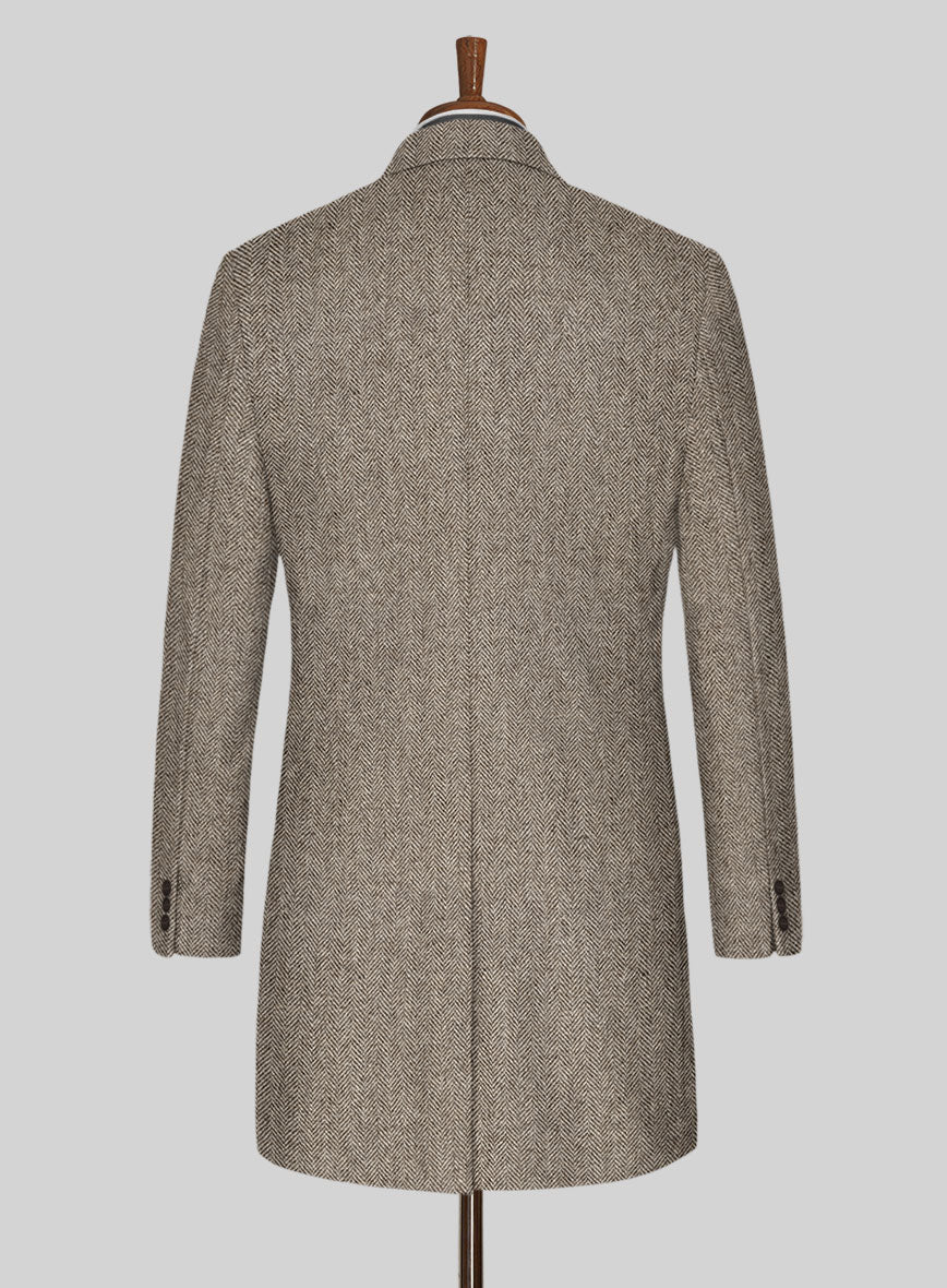 Vintage Herringbone Brown Tweed Overcoat - StudioSuits