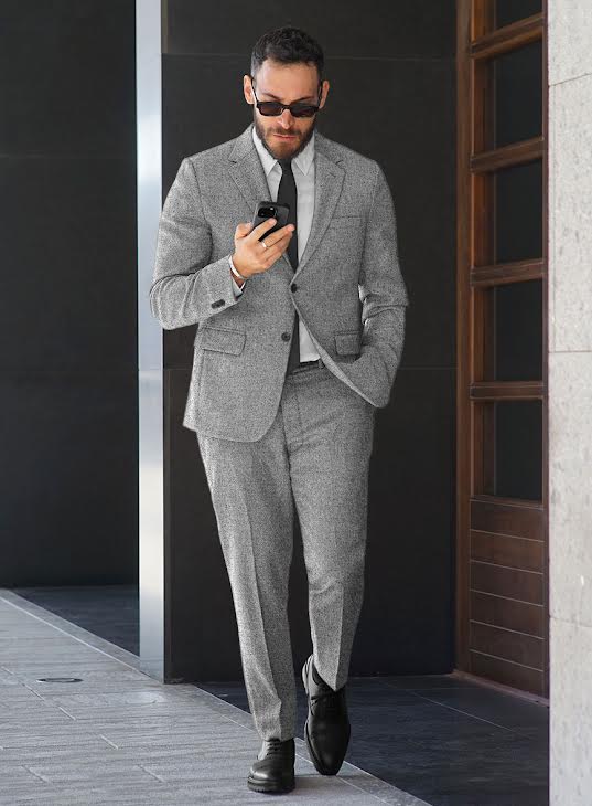 Vintage Plain Gray Tweed Suit - StudioSuits