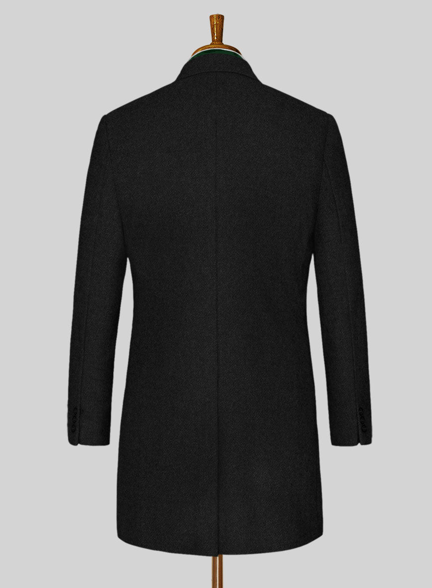 Vintage Plain Black Tweed Overcoat