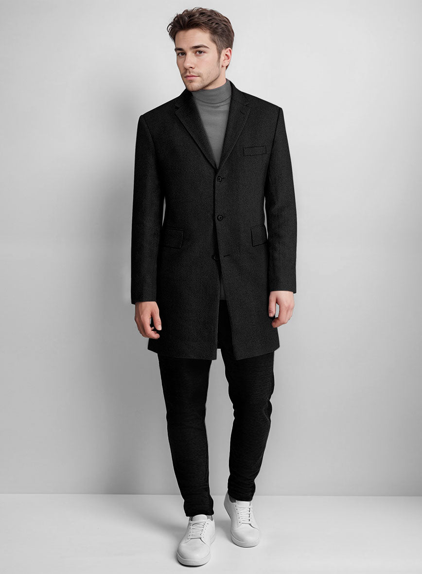 Vintage Plain Black Tweed Overcoat - StudioSuits