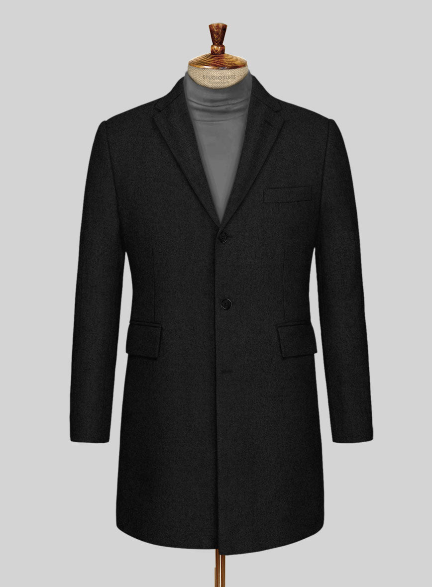 Vintage Plain Black Tweed Overcoat - StudioSuits