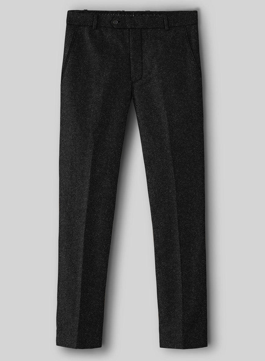 Vintage Plain Black Tweed Pants - StudioSuits