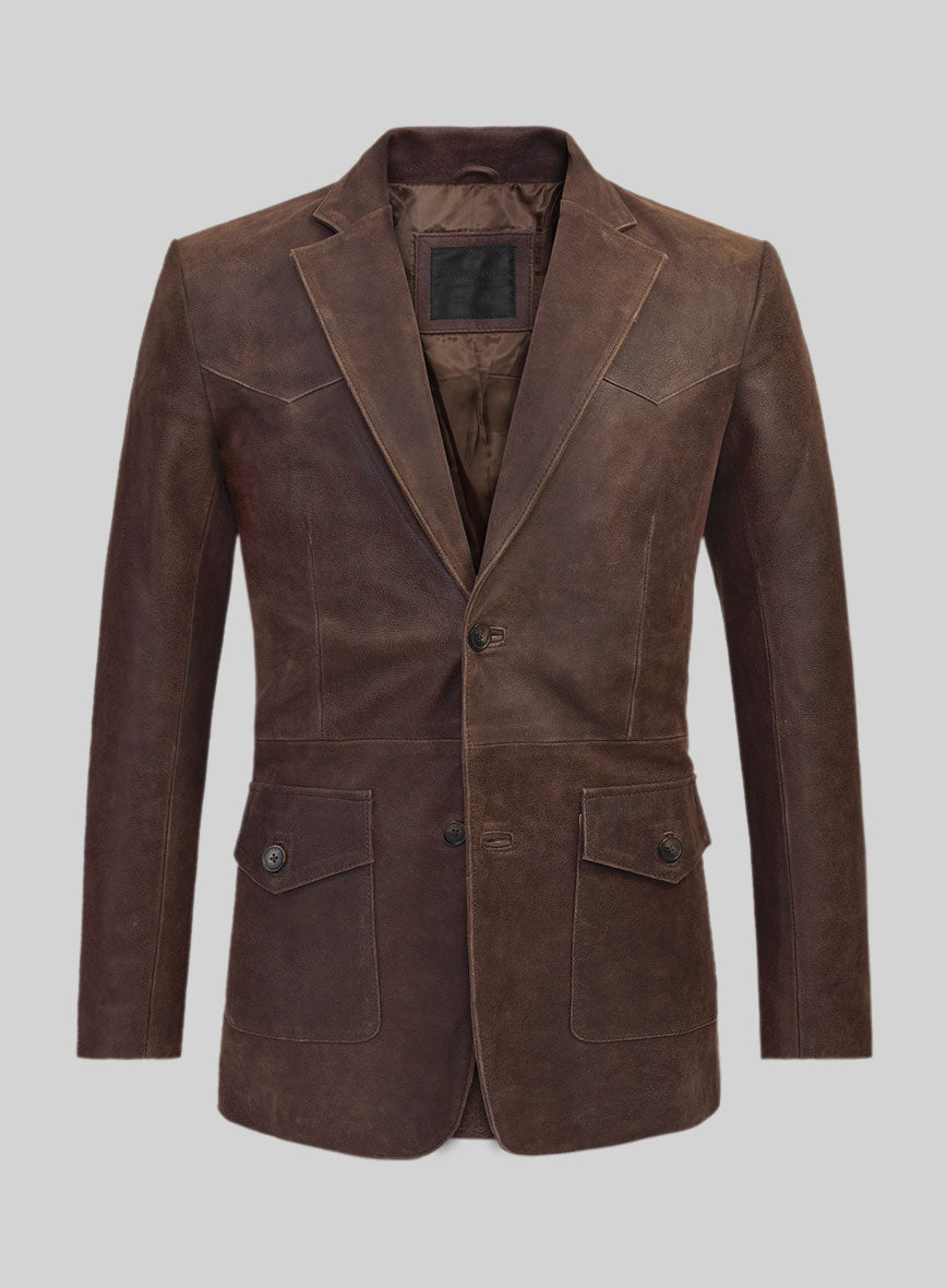 Vintage Brown Grain Western Leather Blazer - StudioSuits