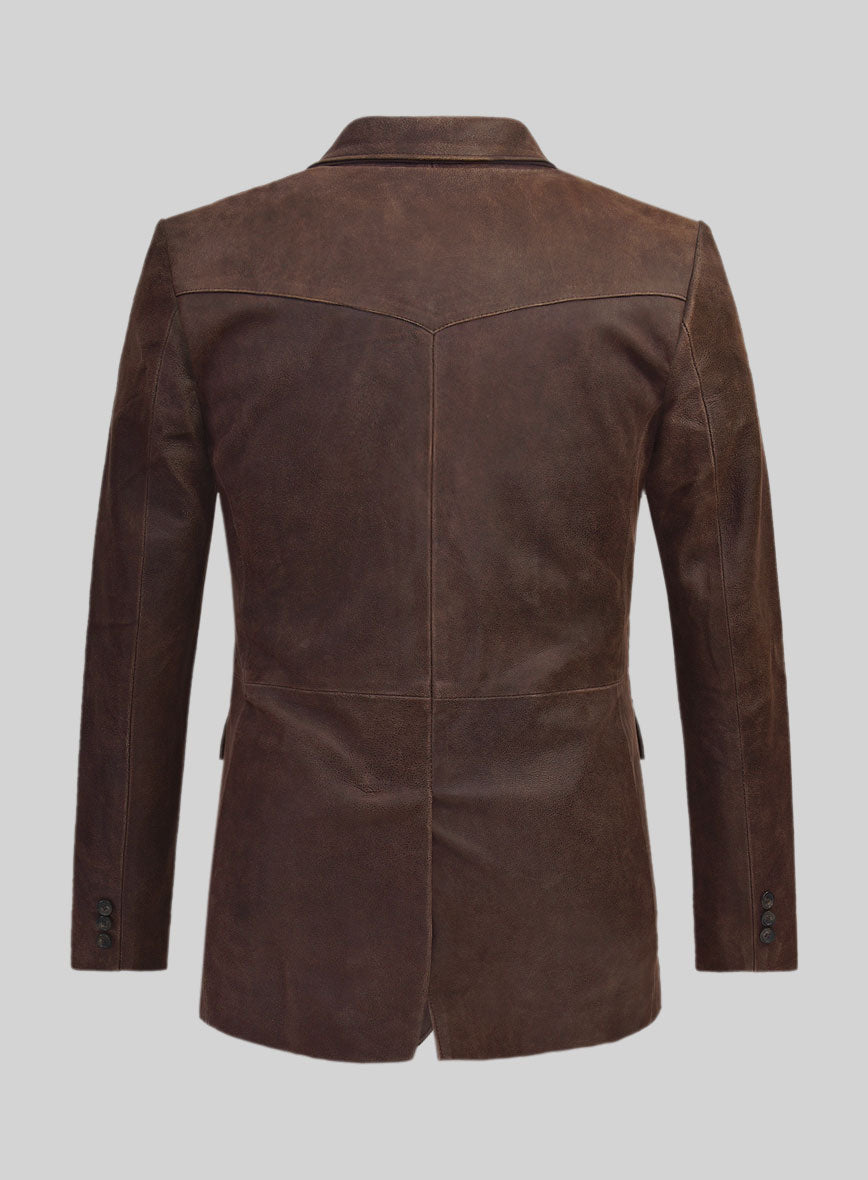 Vintage Brown Grain Western Leather Blazer - StudioSuits