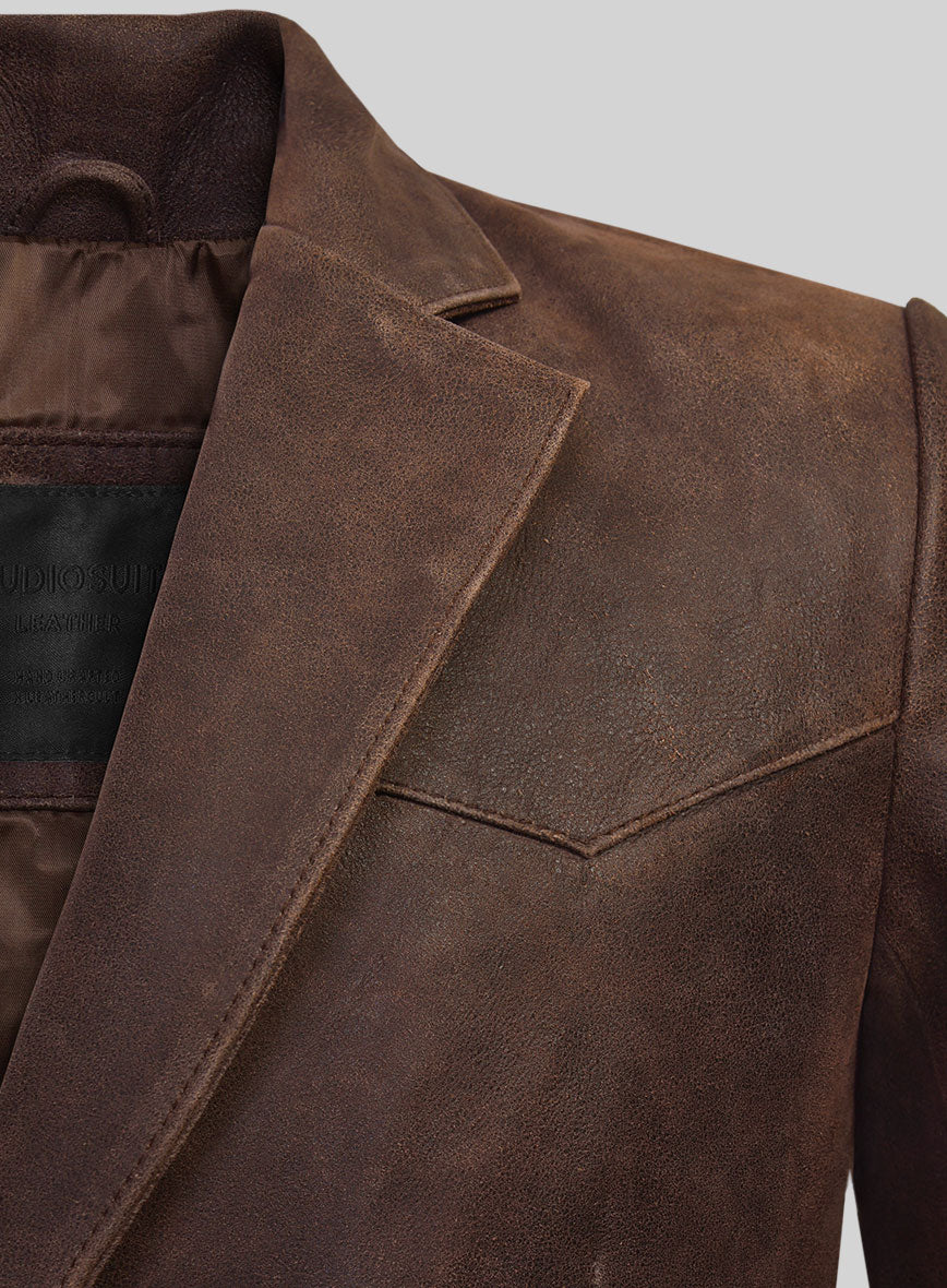 Vintage Brown Grain Western Leather Blazer - StudioSuits