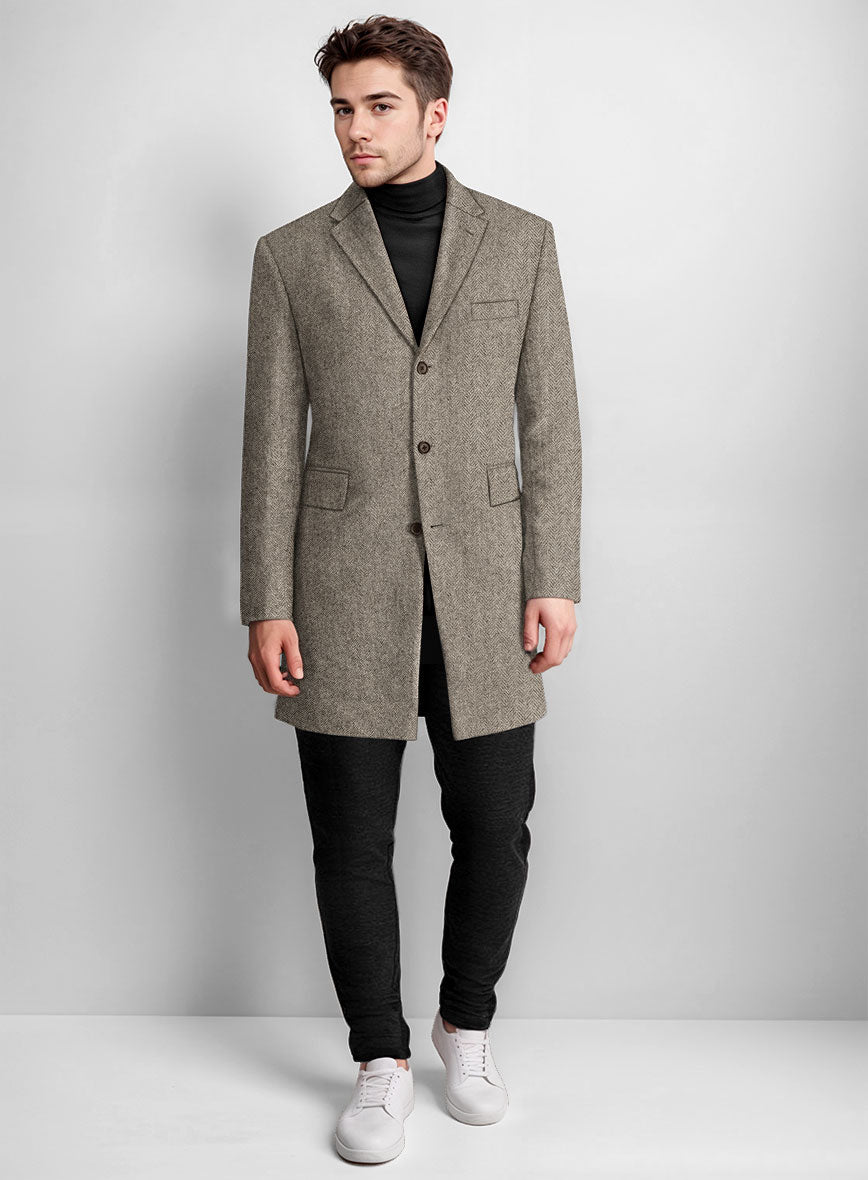 Vintage Herringbone Brown Tweed Overcoat - StudioSuits