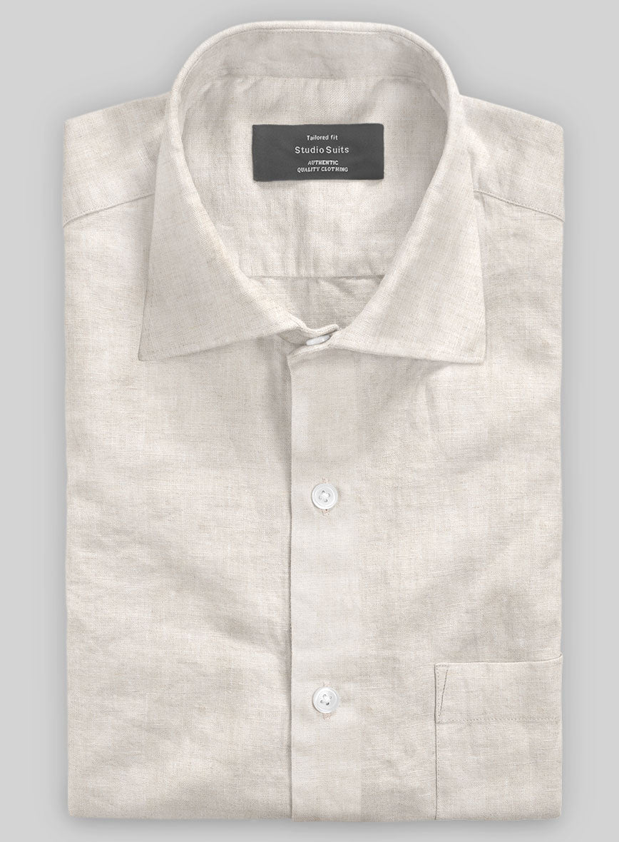 Washed Light Beige Linen Shirt - StudioSuits