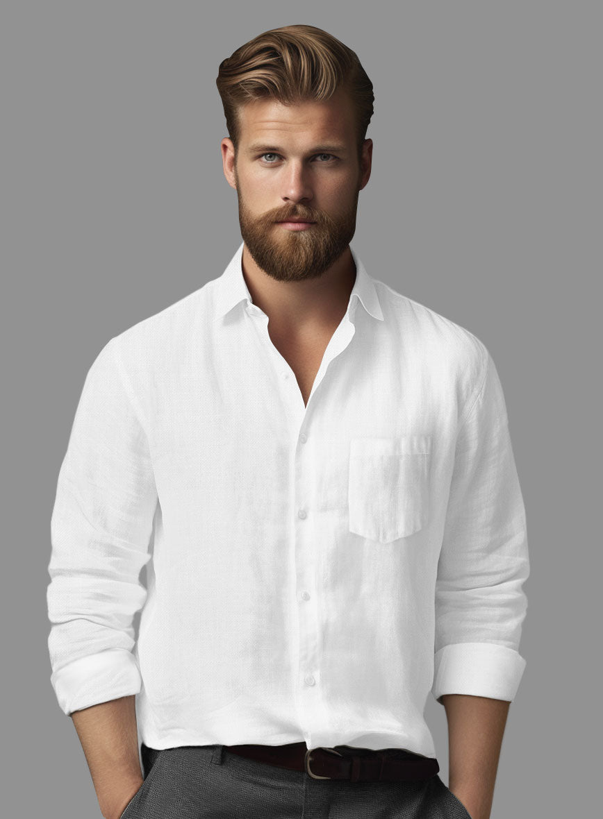 Washed White Linen Shirt - StudioSuits