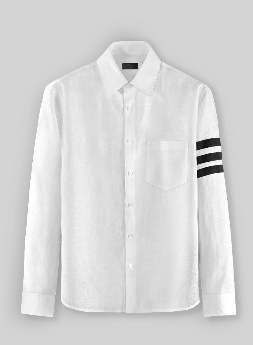 White And Black Bar Linen Shirt - StudioSuits