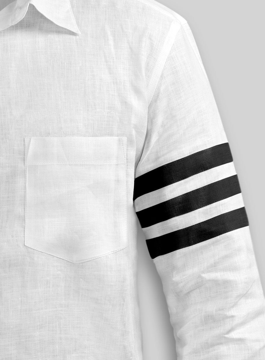 White And Black Bar Linen Shirt - StudioSuits