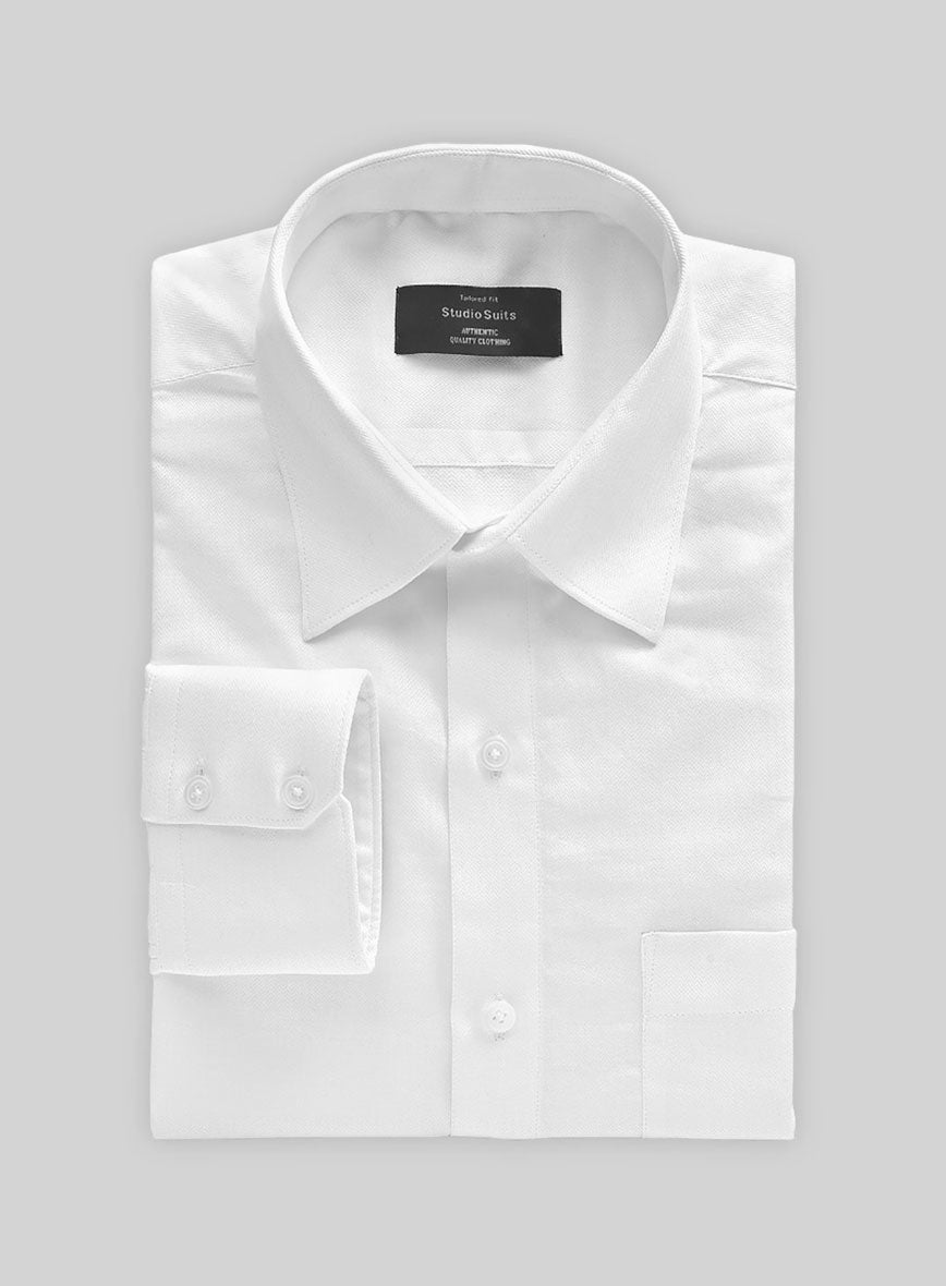 White Herringbone Cotton Shirt - StudioSuits