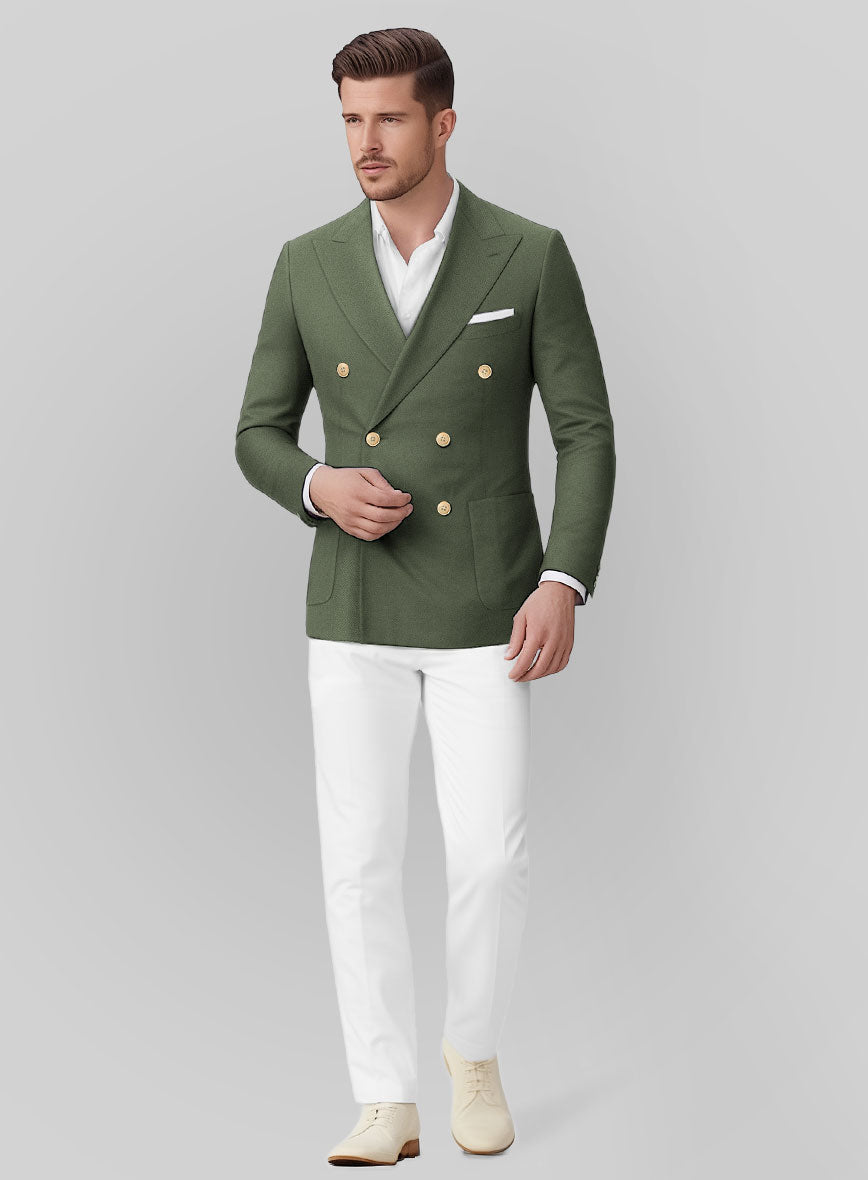 White Olive Green Cotton Suit - StudioSuits