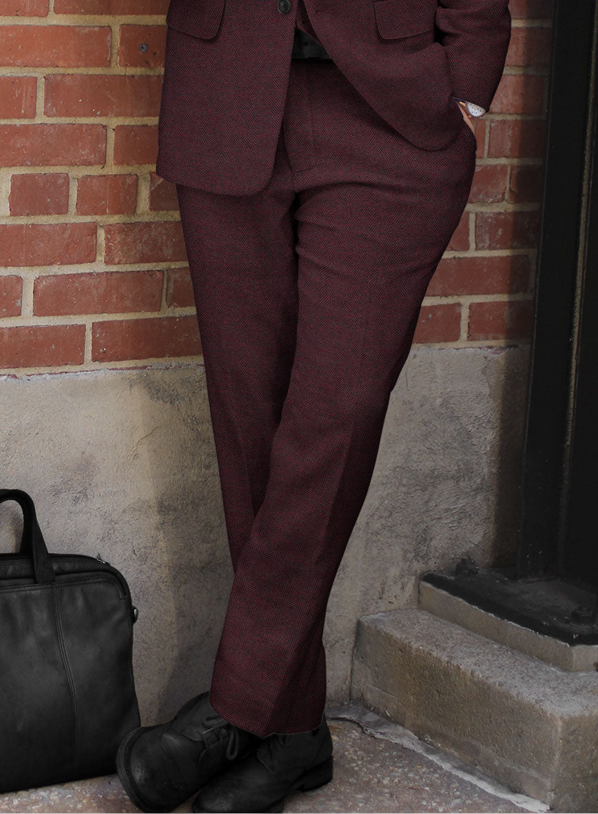 Wine Herringbone Tweed Pants - StudioSuits