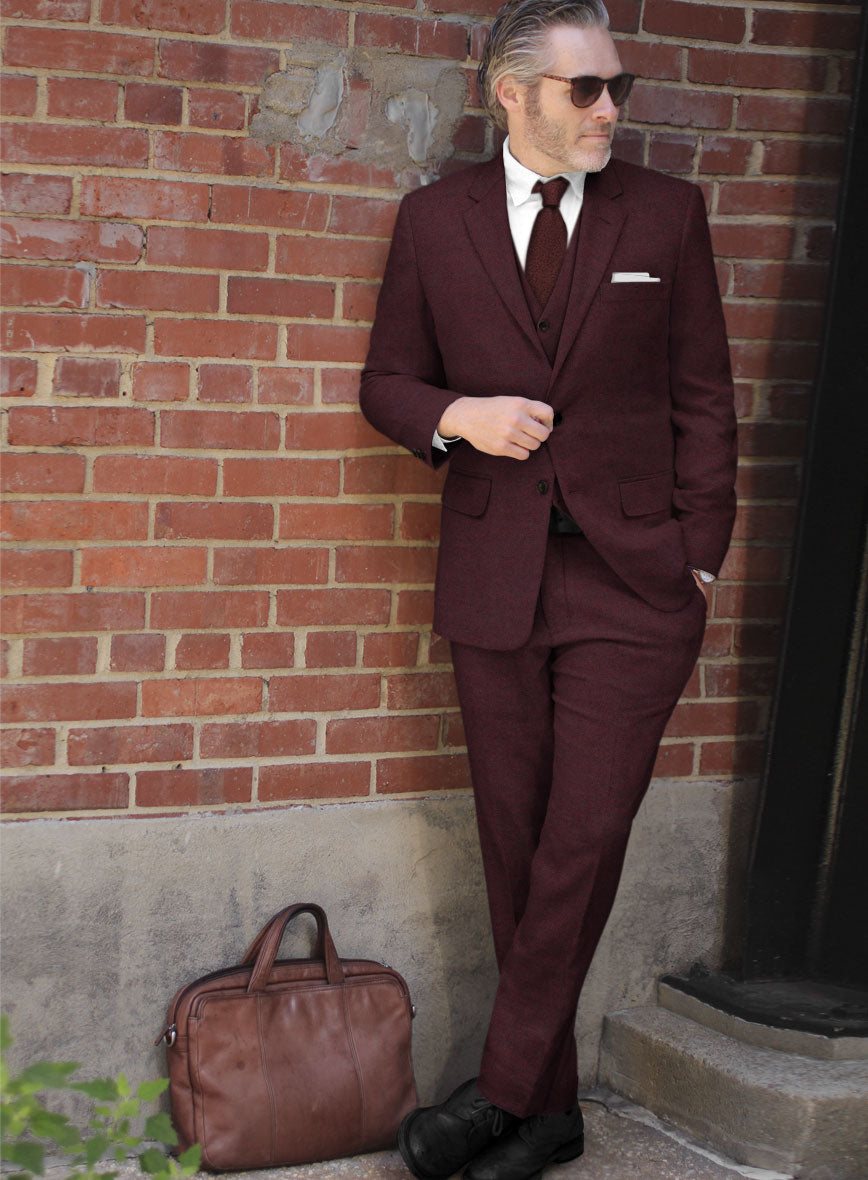 Wine Herringbone Tweed Suit - StudioSuits