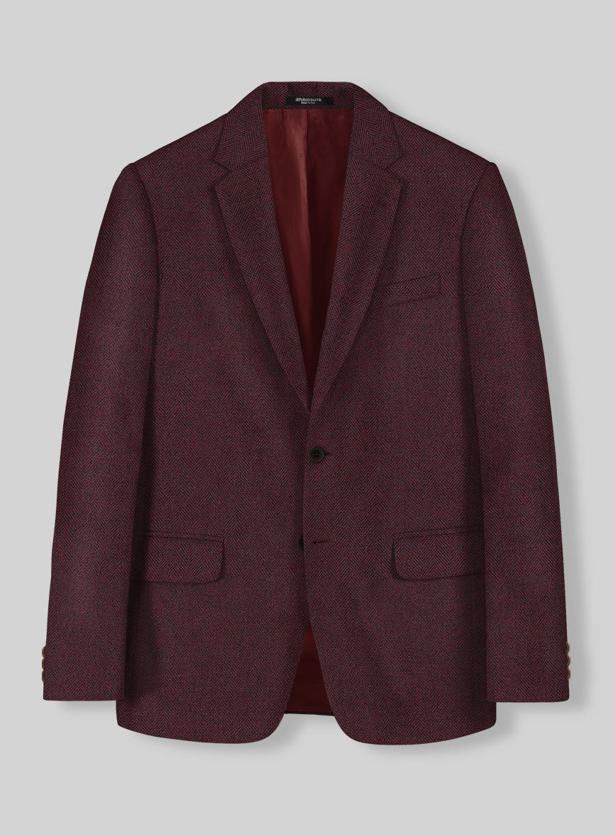 Wine Herringbone Tweed Suit - StudioSuits