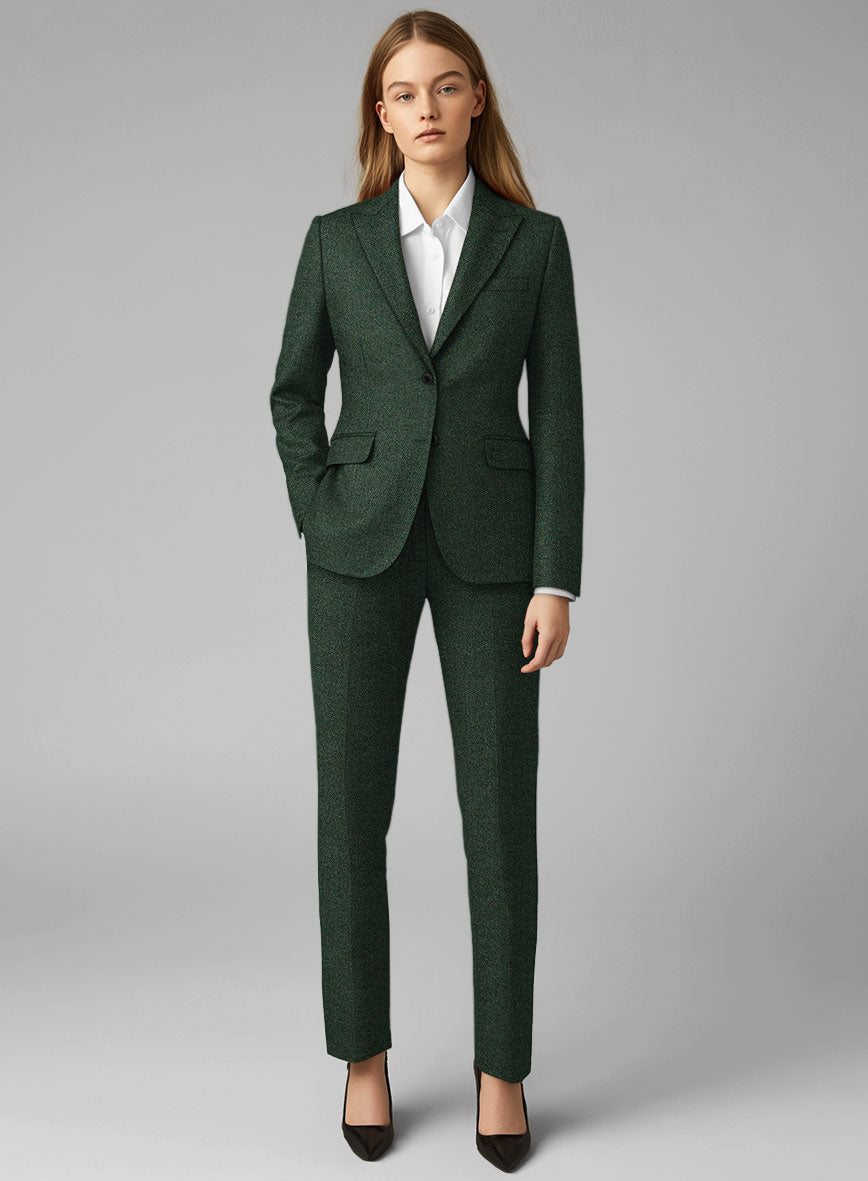 Women's Bottle Green Herringbone Tweed Suit