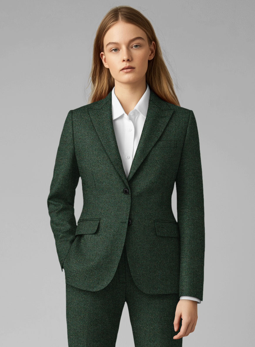 Women's Bottle Green Herringbone Tweed Suit