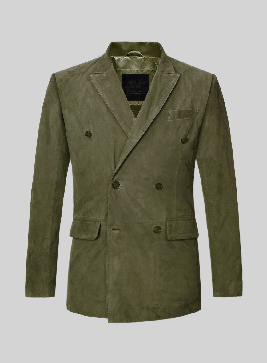 Woodland Green Suede Double Breasted Blazer - StudioSuits