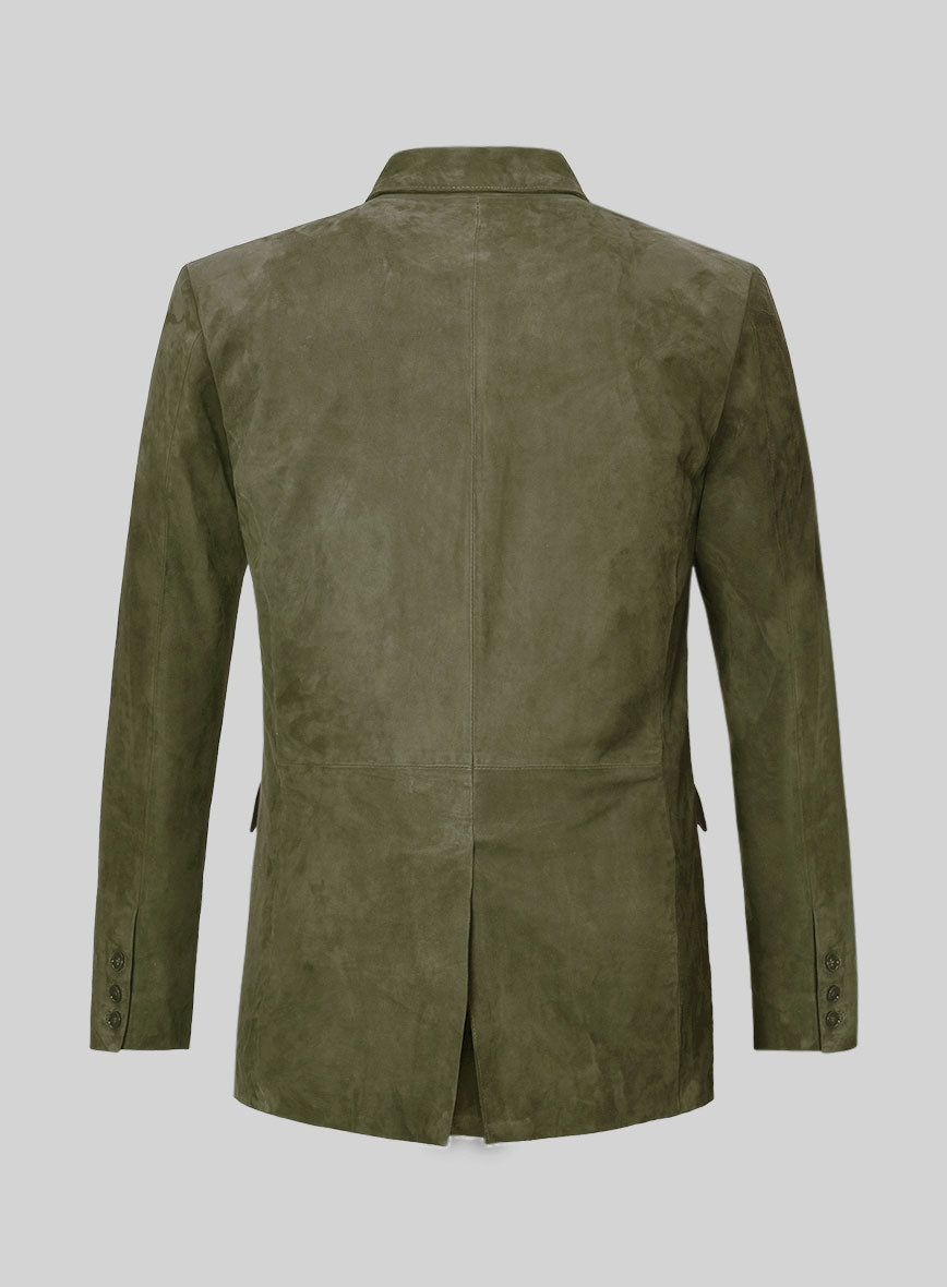 Woodland Green Suede Double Breasted Blazer - StudioSuits