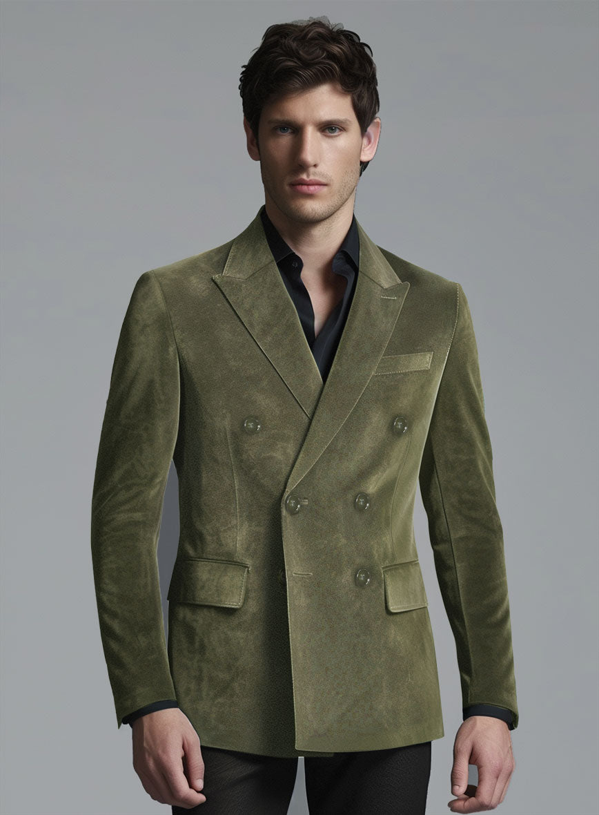 Woodland Green Suede Double Breasted Blazer - StudioSuits