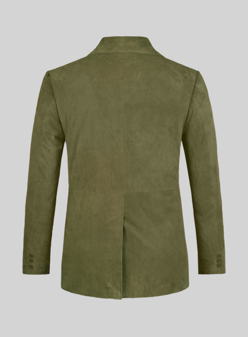 Woodland Green Suede Leather Pea Coat - StudioSuits