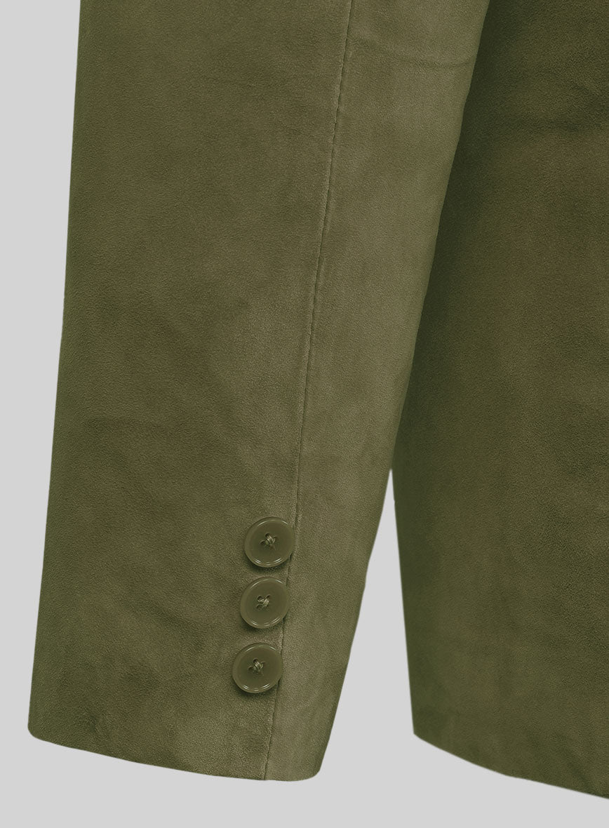 Woodland Green Suede Leather Pea Coat - StudioSuits