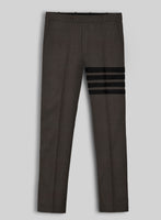 Worsted Dark Brown Wool Black Bar Trouser - StudioSuits