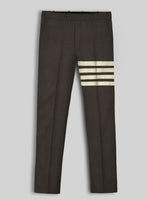 Worsted Dark Brown Wool Ivory Bar Trouser - StudioSuits