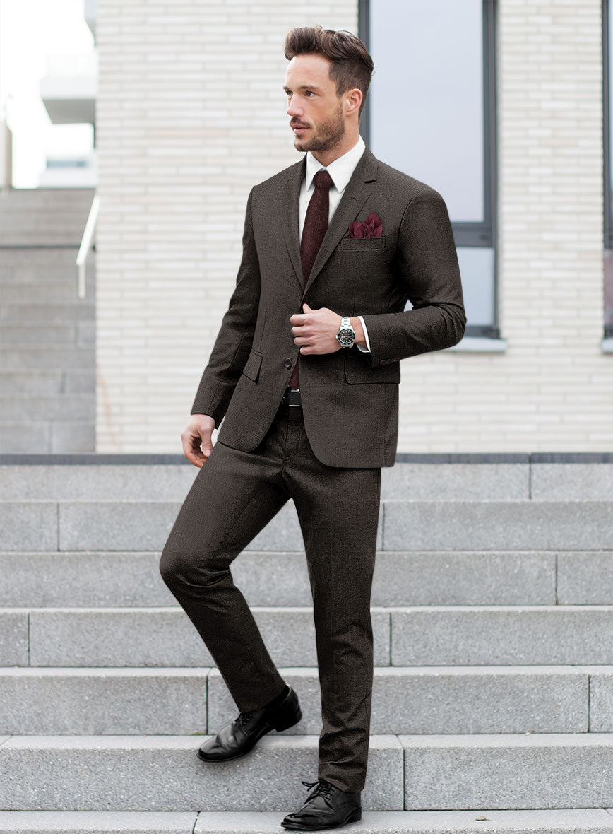 Worsted Dark Brown Wool Suit - StudioSuits