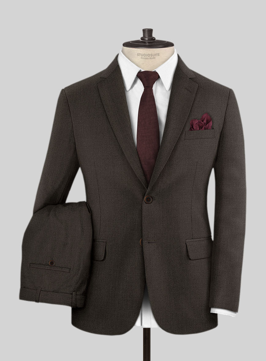 Worsted Dark Brown Wool Suit - StudioSuits