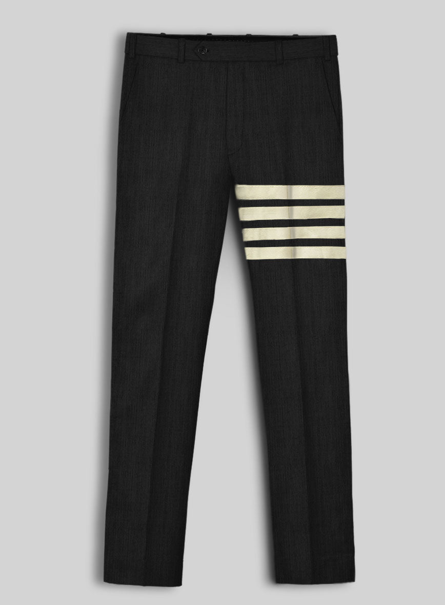 Worsted Dark Charcoal Wool Ivory Bar Trouser - StudioSuits