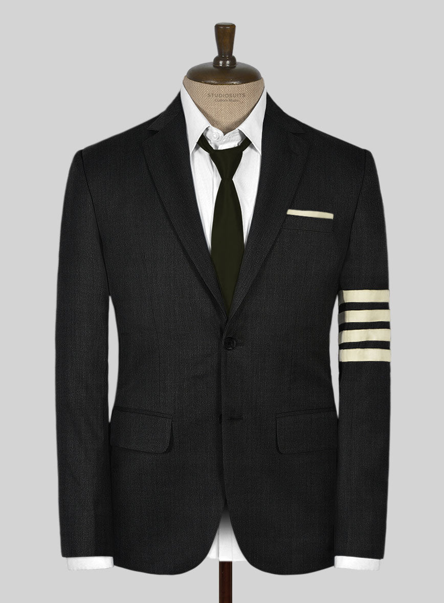 Worsted Dark Charcoal Wool Ivory Bar Jacket - StudioSuits