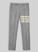 Worsted Light Gray Wool Ivory Bar Trouser - StudioSuits