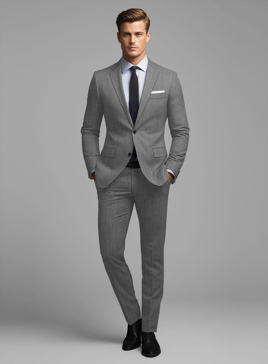 Worsted Mid Charcoal Wool Suit - StudioSuits