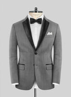 Worsted Mid Charcoal Wool Tuxedo Jacket - StudioSuits