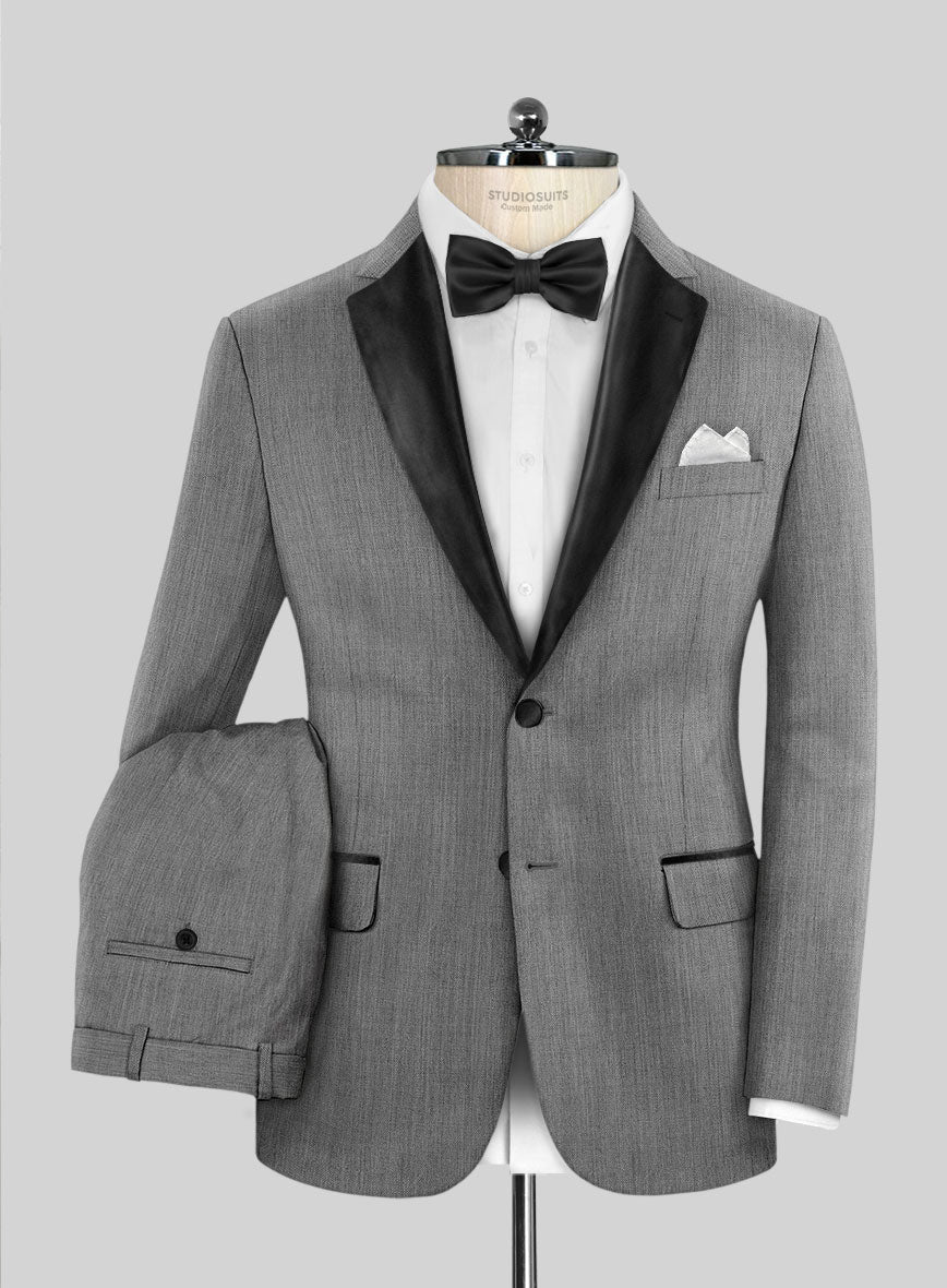 Worsted Mid Charcoal Wool Tuxedo Suit - StudioSuits