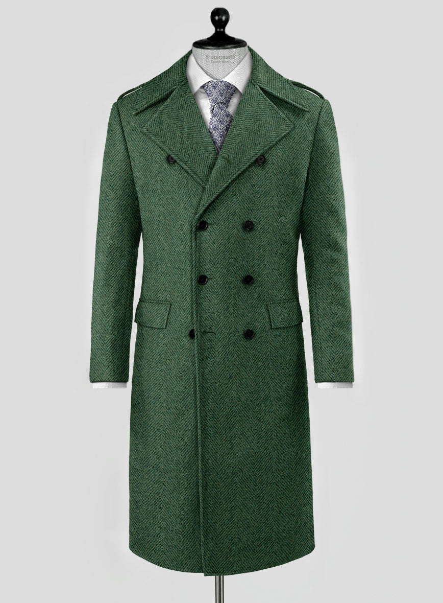 Highlander Heavy Green Herringbone Tweed GQ Overcoat – StudioSuits