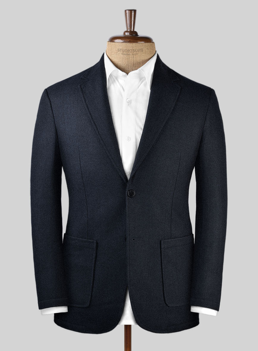 Deep Blue Herringbone Tweed Parker Style Sports Coat – StudioSuits