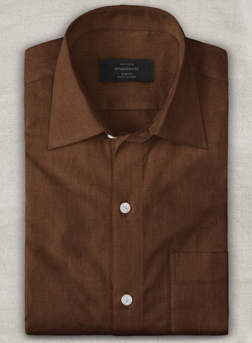 European Oak Brown Linen Shirt - StudioSuits