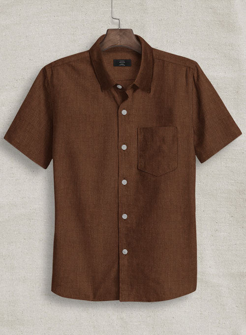 European Oak Brown Linen Shirt - StudioSuits