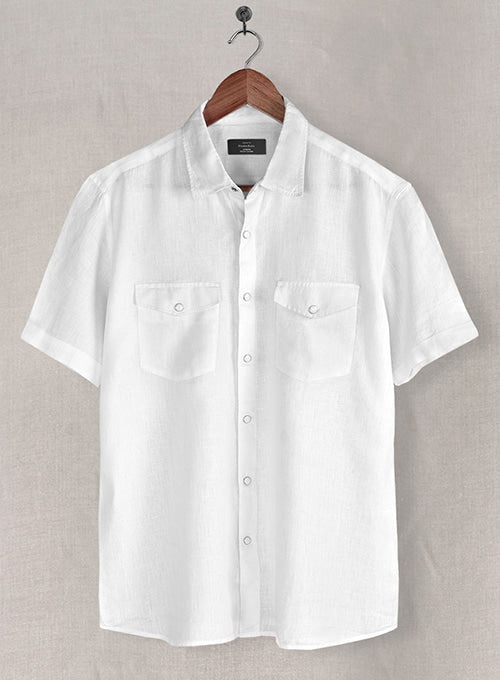 European White Linen Western Style Shirt - StudioSuits