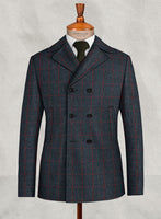 Harris Tweed Blue Checks Pea Coat - StudioSuits