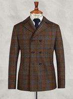 Harris Tweed Brown Checks Pea Coat - StudioSuits