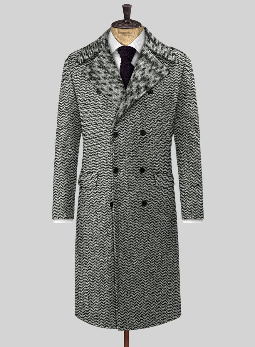 Harris Tweed Gray Chevron GQ Overcoat – StudioSuits