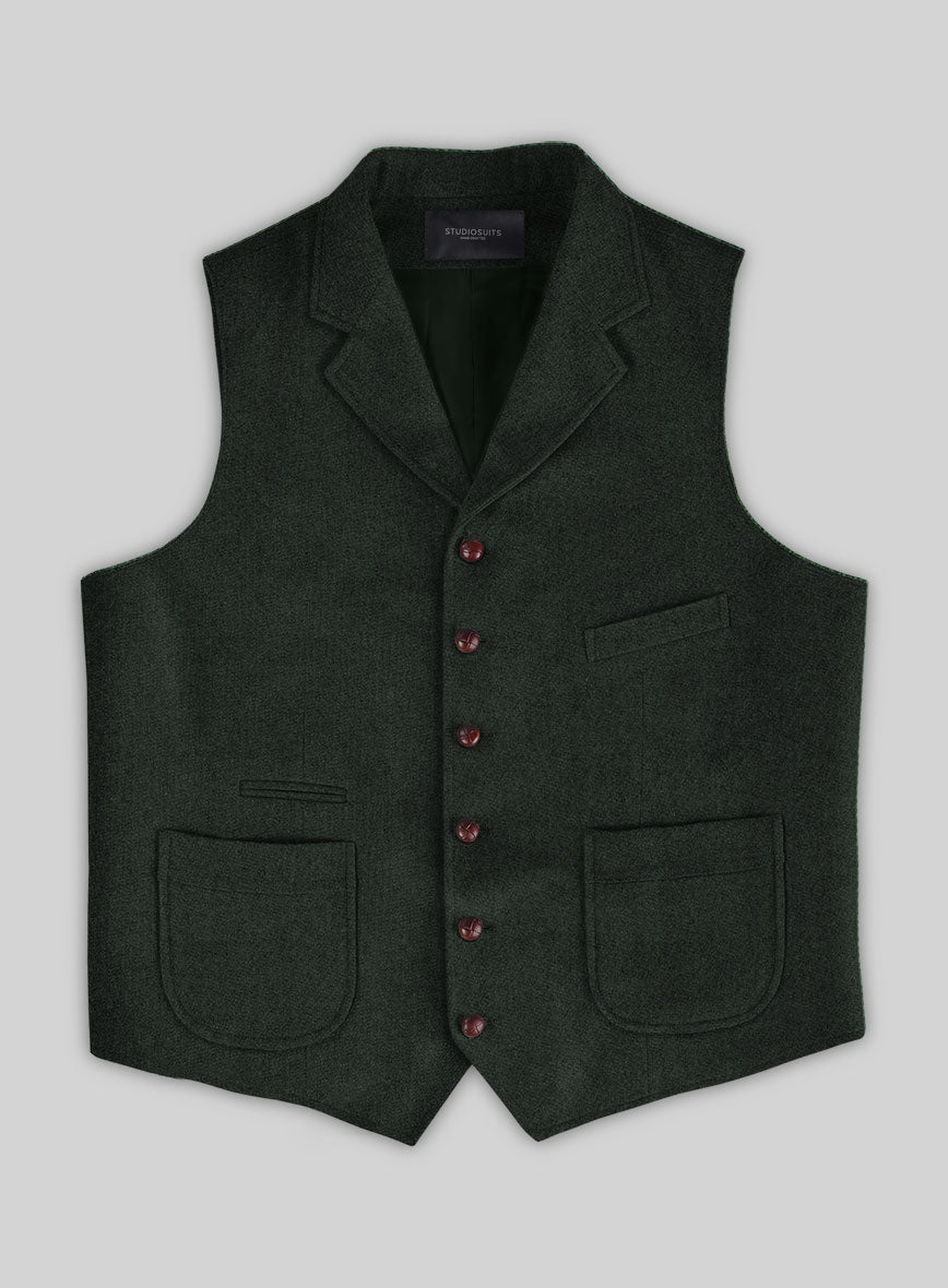 Highlander Dark Green Tweed Hunting Vest - StudioSuits